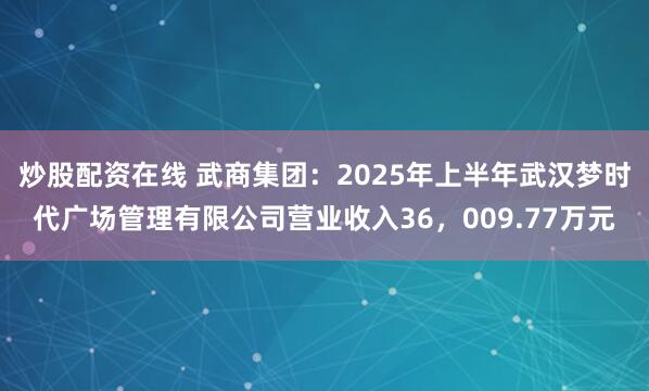 炒股配资在线 武商集团：2025年上半年武汉梦时代广场管理有限公司营业收入36，009.77万元